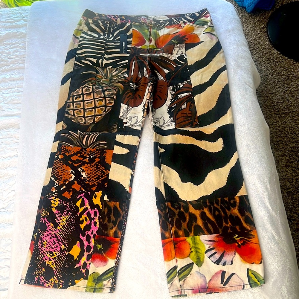 wide leg animal print jeans